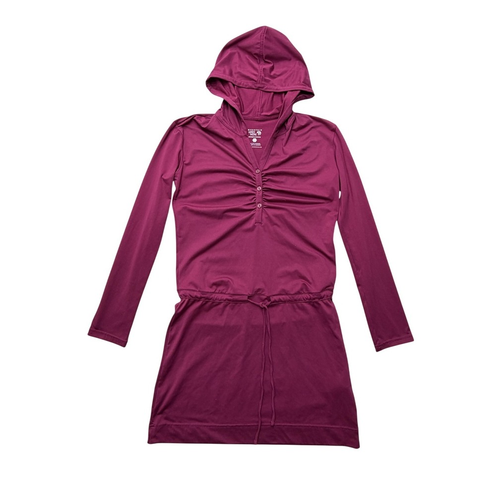 Mountain Hardwear Dress Womens S Purple Hooded Ruched V Neck Long Sleeve Travel